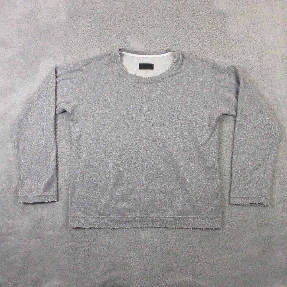 RTA Metallic Shimmer Distressed Oversized Crewneck Sweatshirt Womens‎ Small Gray